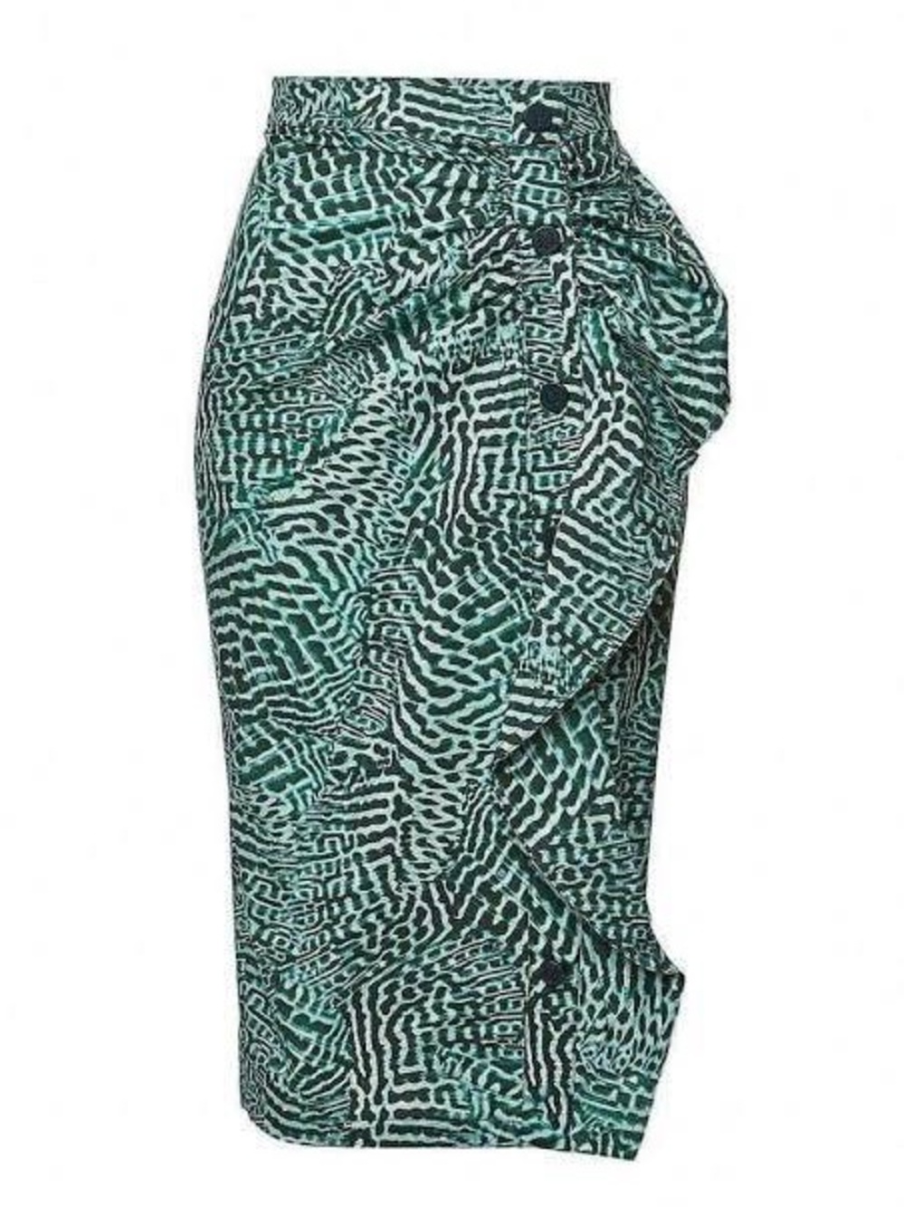 Max Mara Musette Ruffle Printed Pencil Skirt Green Abstract Animal Size 6 EUC